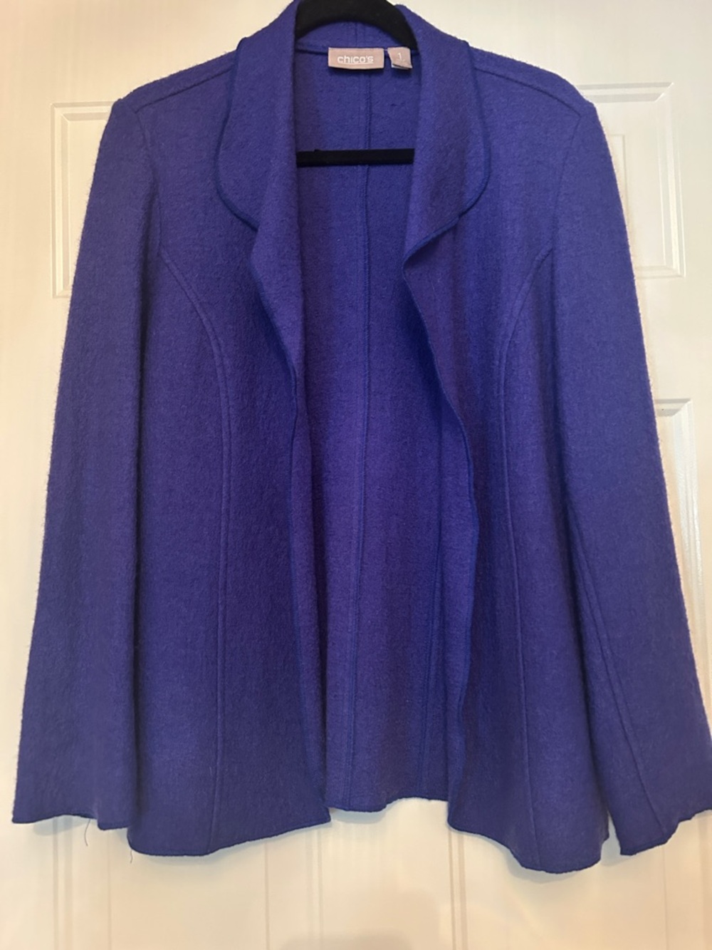 Chico's Boiled Unconstructed Open Wool Jacket 1/10 Royal Lightweight Career